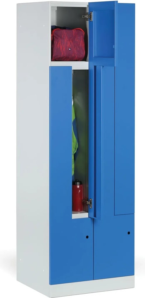 Kovová šatníková skrinka S1 Z, 4 oddiely, 1850 x 600 x 500 mm, cylindrický zámok, zelené dvere