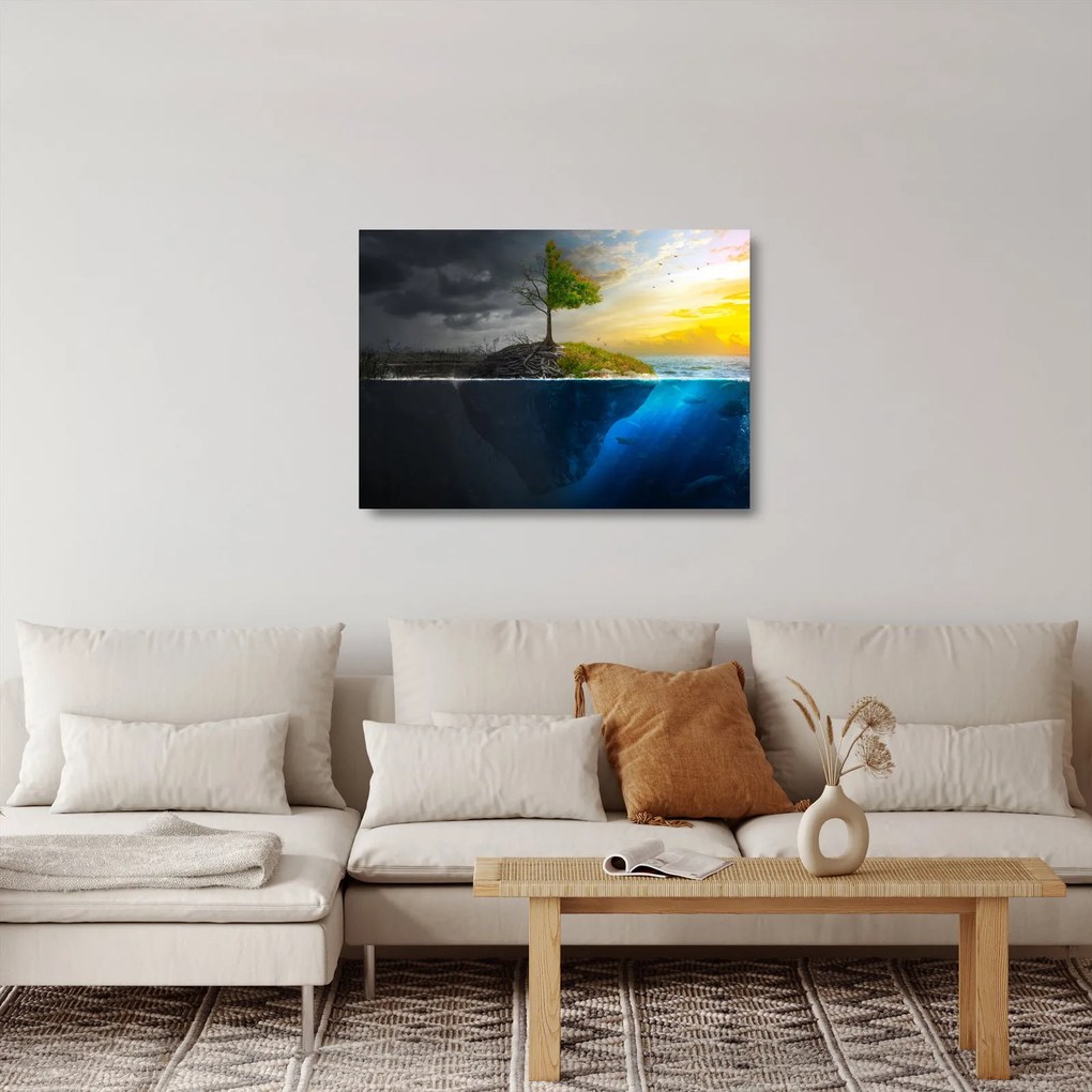 Sklenený obraz znázorňujúci dve strany (70x50 cm)
