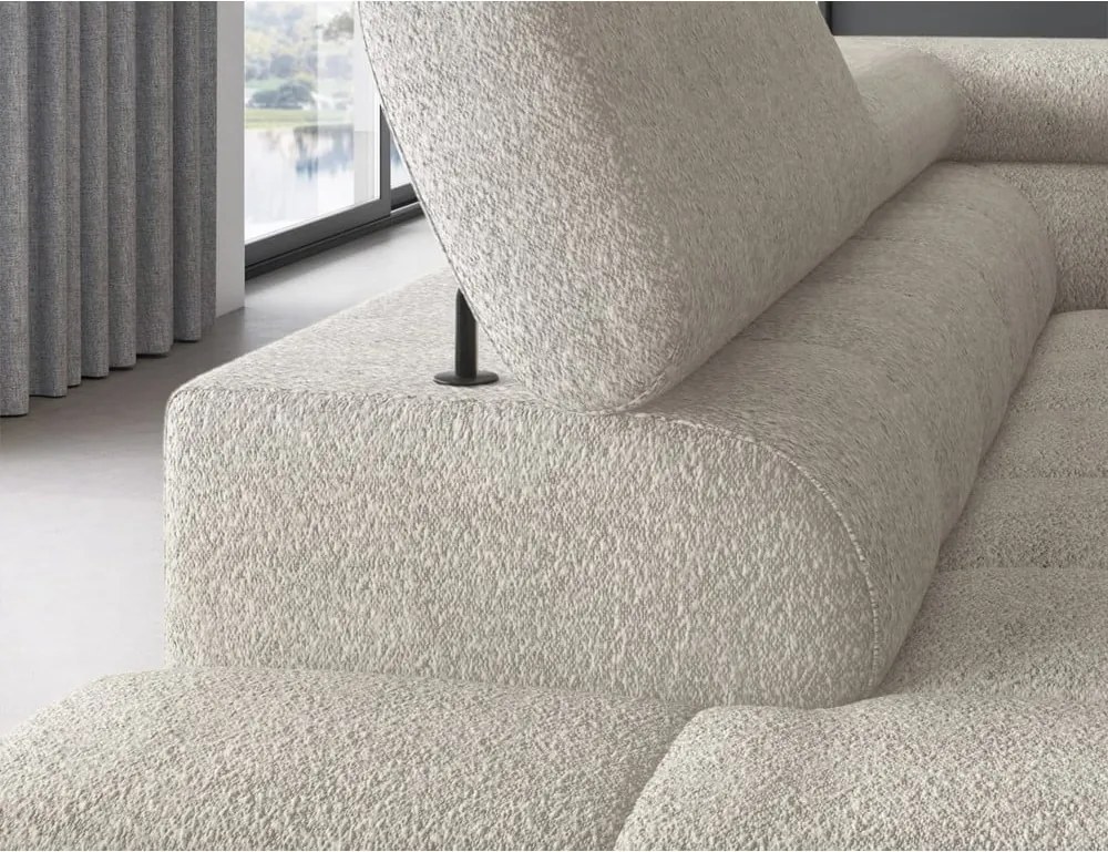 Krémovobiela rozkladacia/s úložným priestorom rohová pohovka z textílie buklé (ľavý roh/do L) Ferucce – ELTAP