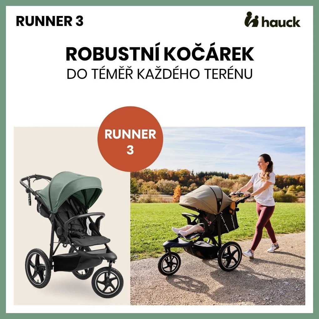 Hauck Kočík športový Runner 3 s ručnou brzdou Jungle Green 2024