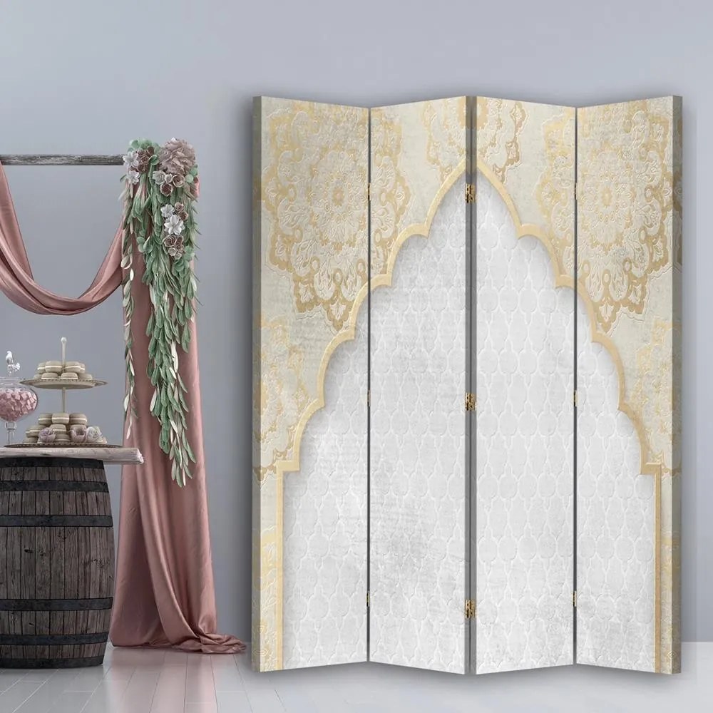 Gario Paraván Orientálny vzor v zlatej farbe Rozmery: 145 x 170 cm, Prevedenie: Otočný paraván 360°