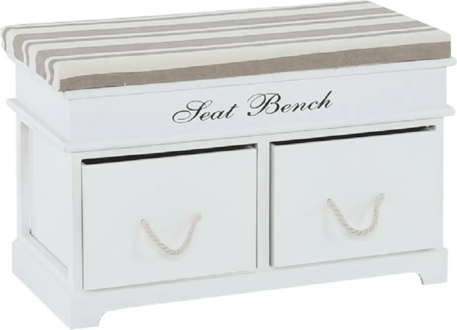 Lavica s vankúšom, 2 šuplíky, biela/svetlohnedá, SEAT BENCH 1 NEW