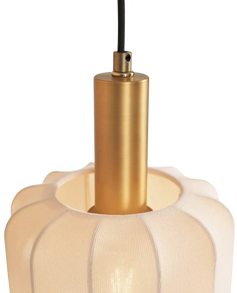 Japandi závesná lampa čierna a zlatá s béžovým tienidlom 3-Lights - Pluni