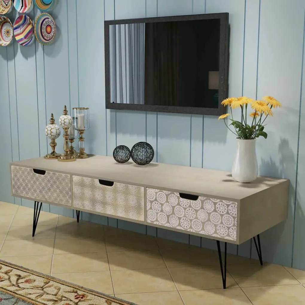 vidaXL Televízny stolík s 3 zásuvkami, 120x40x36 cm, šedá