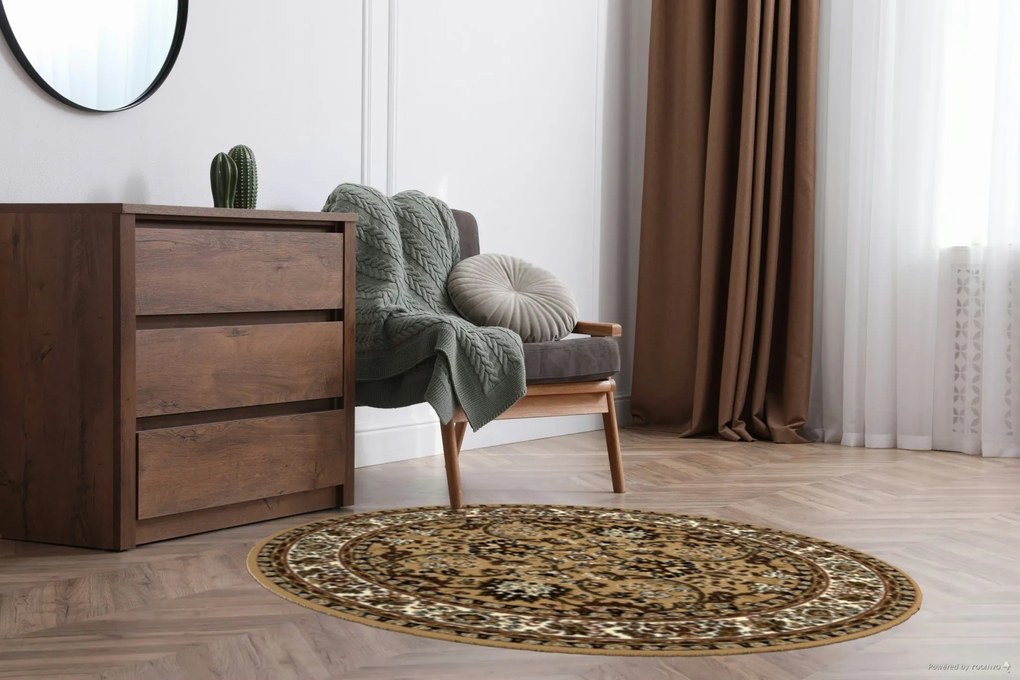 Alfa Carpets, Kusový koberec TEHERAN T-117 beige kruh, 190x190 (průměr) kruh, béžová, chodba / predsieň