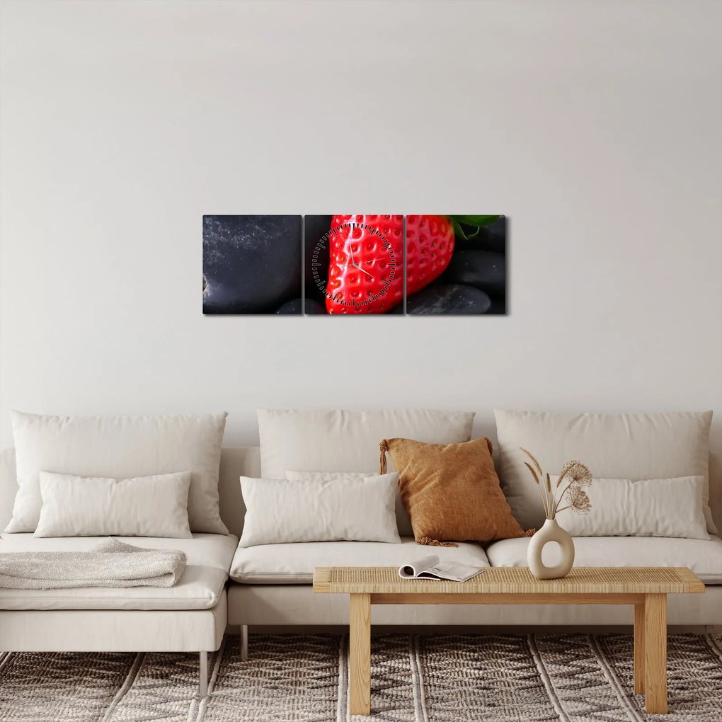 Obraz jahody (s hodinami) (90x30 cm)