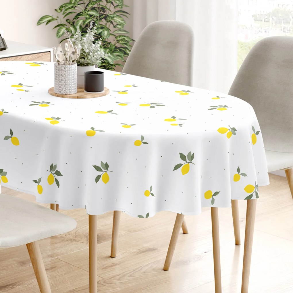 Goldea oválny obrus 100% bavlnené plátno - citróny 140 x 180 cm