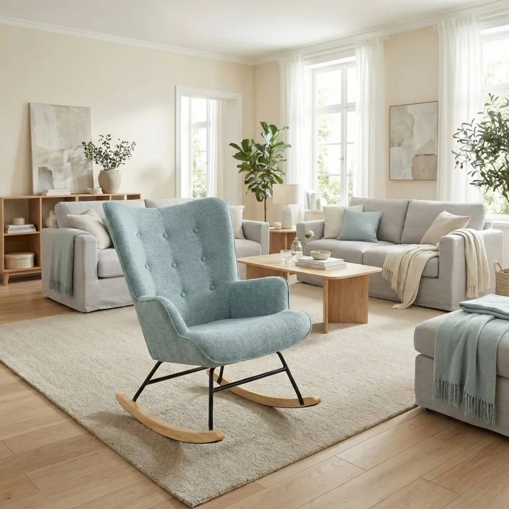 Hojdacie kreslo FABIAN — kov, masív, látka, modrá