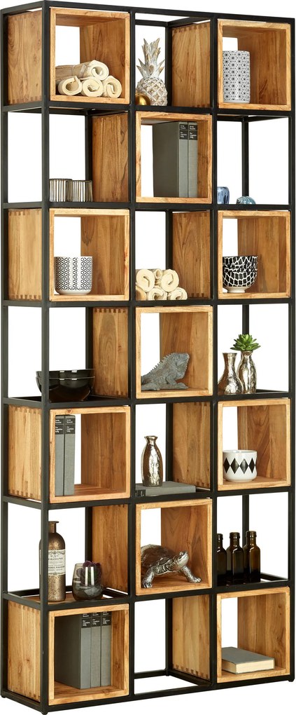 XXXLutz REGÁL, čierna, farba akácie, železo, akácia, 78/180/24 cm Ambia Home - Regály - 001630007201