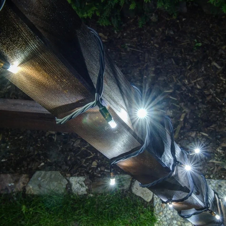 DECOLED LED světelný řetěz 20 m, ledově bílá, 120 diod, IP67, černý kabel Easy Fix