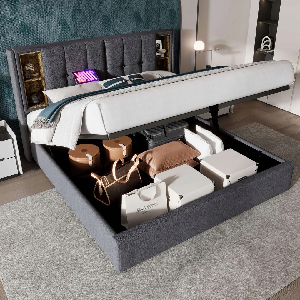 Čalúnená manželská posteľ Hydraulický Usb typ C 140x200 cm matrac