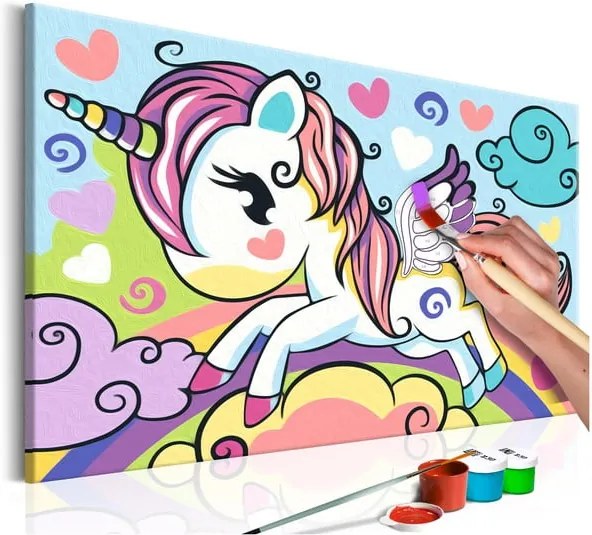 DIY set na tvorbu vlastného obrazu na plátne Artgeist Colourful Unicorn, 33 × 23 cm