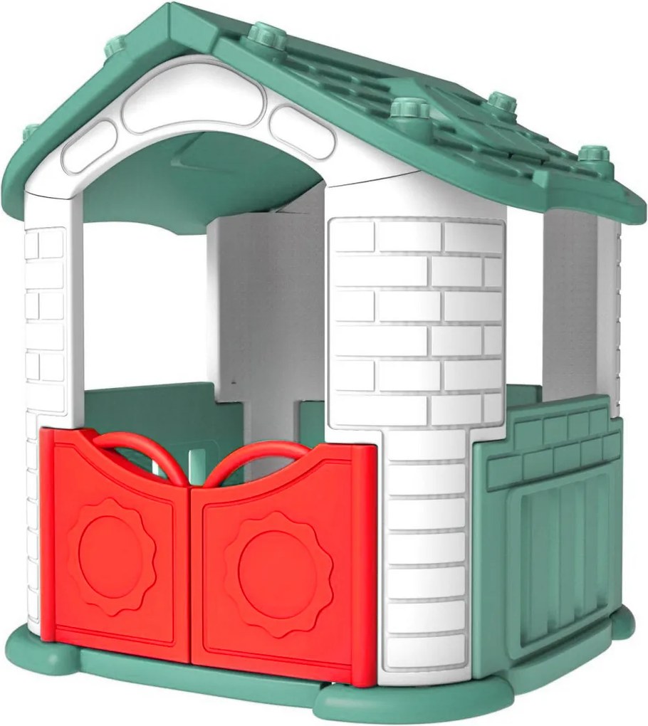 Ramiz Záhradný domček 3 v 1 pre deti Zelená strecha + šmýkačka + záhrada s plotom