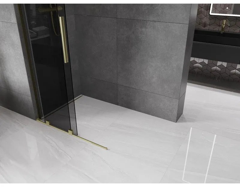 Mexen Velar L, posuvná sprchová zástena Walk-in 90 x 200 cm, 8mm šedé sklo, zlatá matná, 871-090-003-43-55