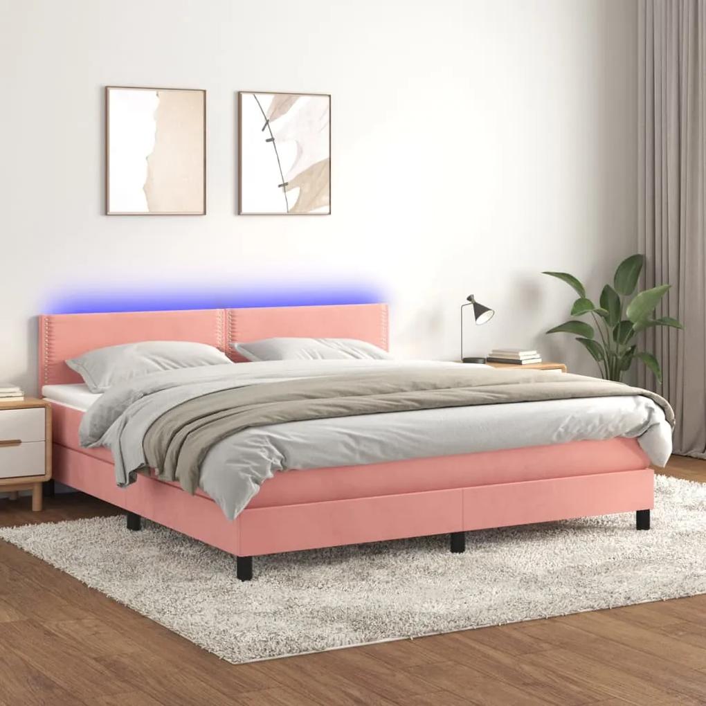 Posteľný rám boxsping s matracom a LED ružový 160x200 cm zamat 3134356