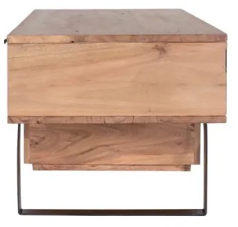 furniture-nabytek.cz - Masívny TV stolík Auckland z akácie a kovu, lakovaný, hnedý – 155×45×40 cm