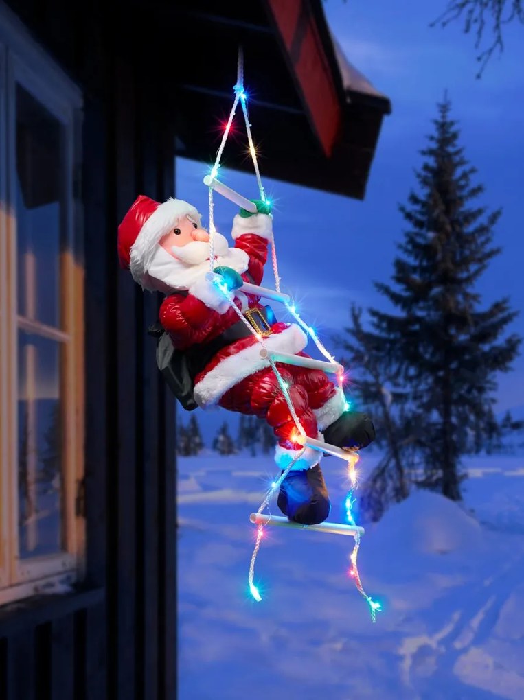 LED svetelná dekorácia Santa Claus na rebríku, 110 cm