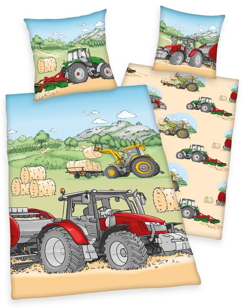 Detská flanelová posteľná bielizeň HerdingTraktor, 135 x 200 cm, 80 x 80 cm