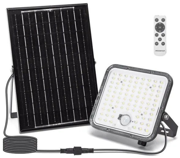 Aigostar - Stmievateľný solárny LED reflektor so snímačom, 120 W, 3,4 V, IP66 + diaľkový ovládač