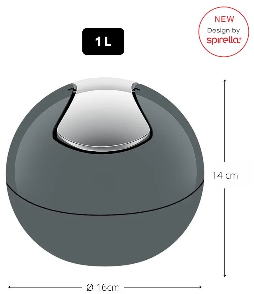 Tmavosivý plastový odpadkový kôš 1 l Bowl – Spirella