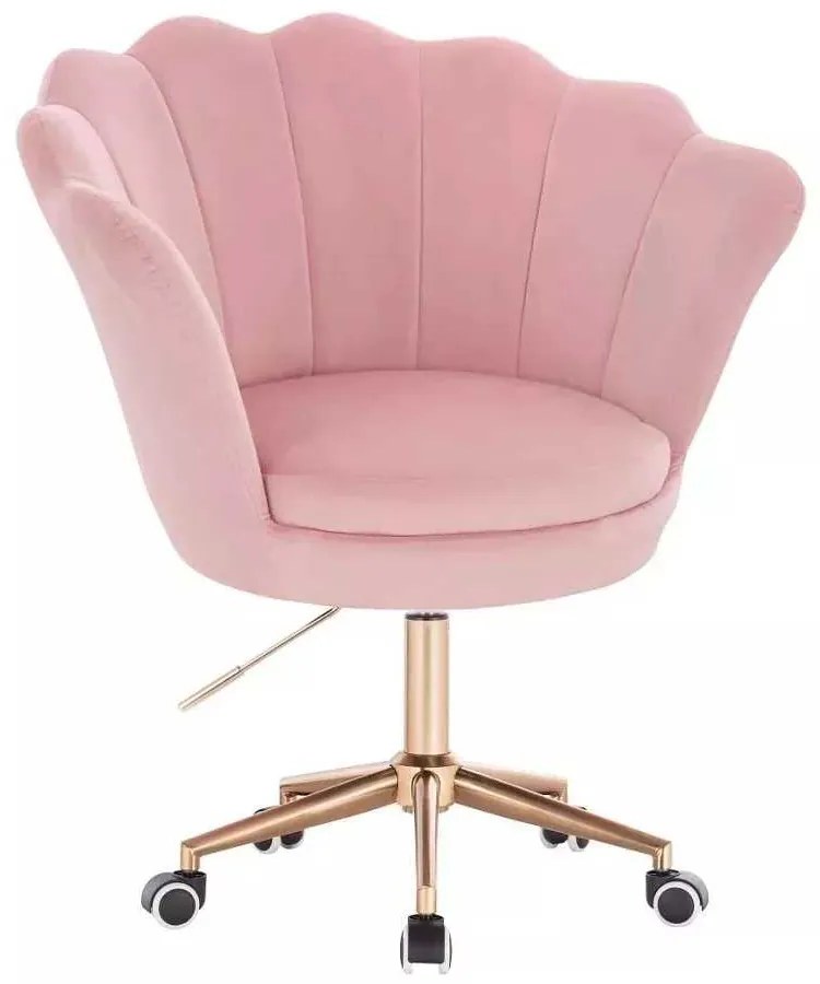 LuxuryForm DESIGN Kreslo FREY VELUR na zlatej podstave s kolieskami - ružová