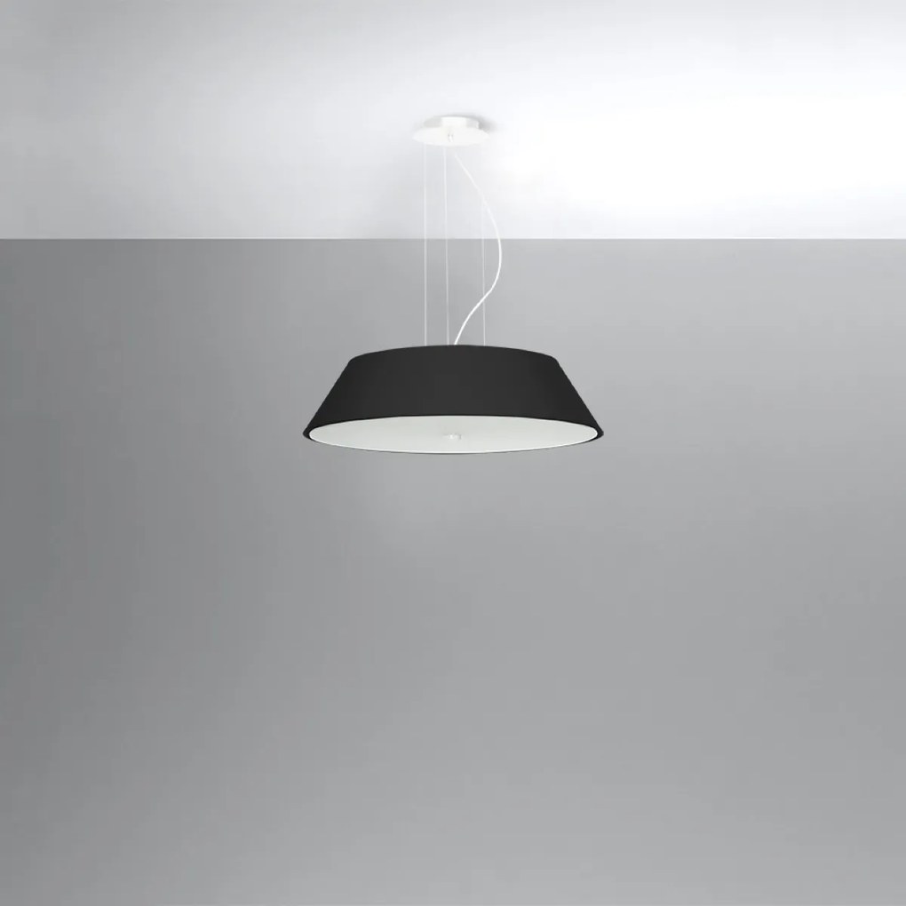Závesné svietidlo Vega, 1x čierne textilné tienidlo, (biele sklo), (fi 60 cm)