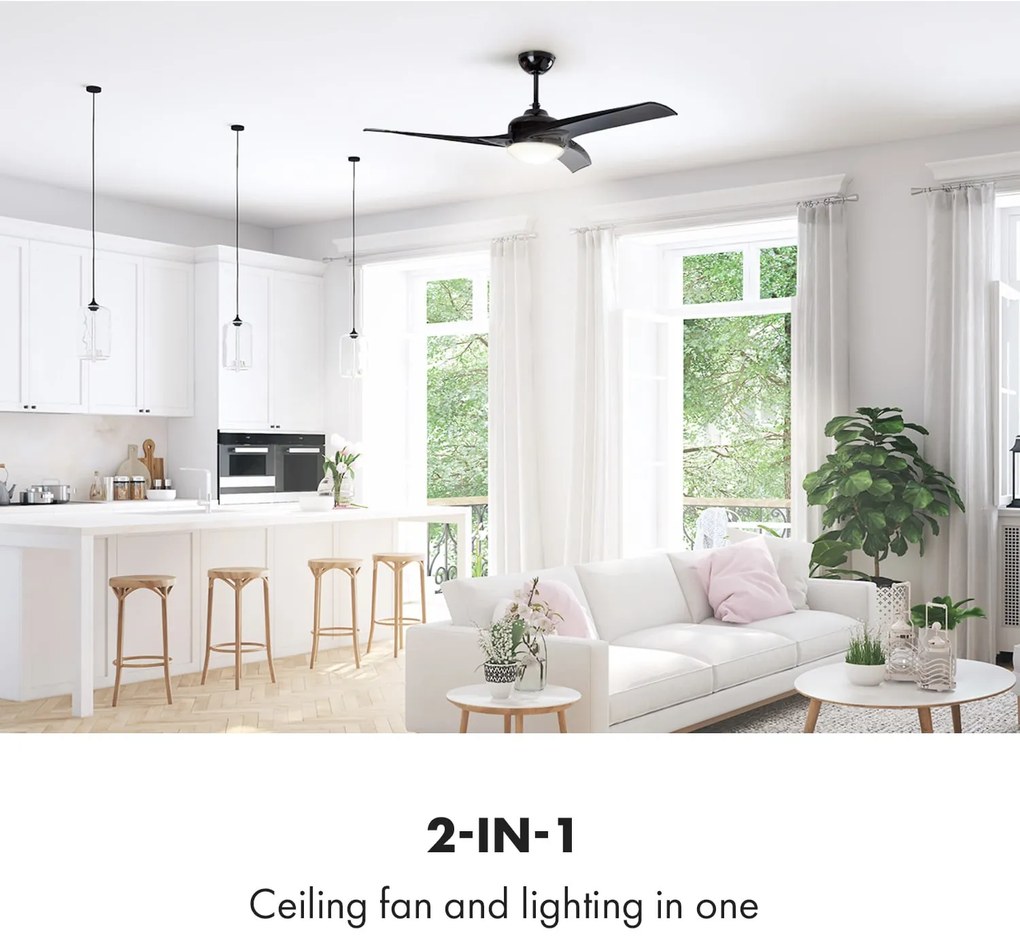 Klarstein Figo, stropný ventilátor, 52" (132 cm) Ø, výkon: 55 W, čierny