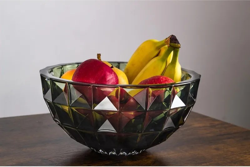 KRIŠTÁĽOVÁ MISKA BOHEMIA DIAMOND SMOKEY GREEN 280 MM