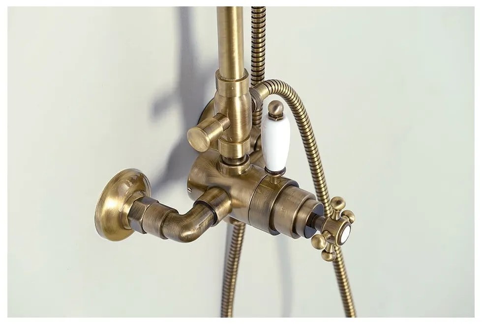 Mosadzná sprchová súprava v bronzovej farbe s termostatickou batériou s hlavovou sprchou a ručnou sprchou 142 cm Antea – Sapho