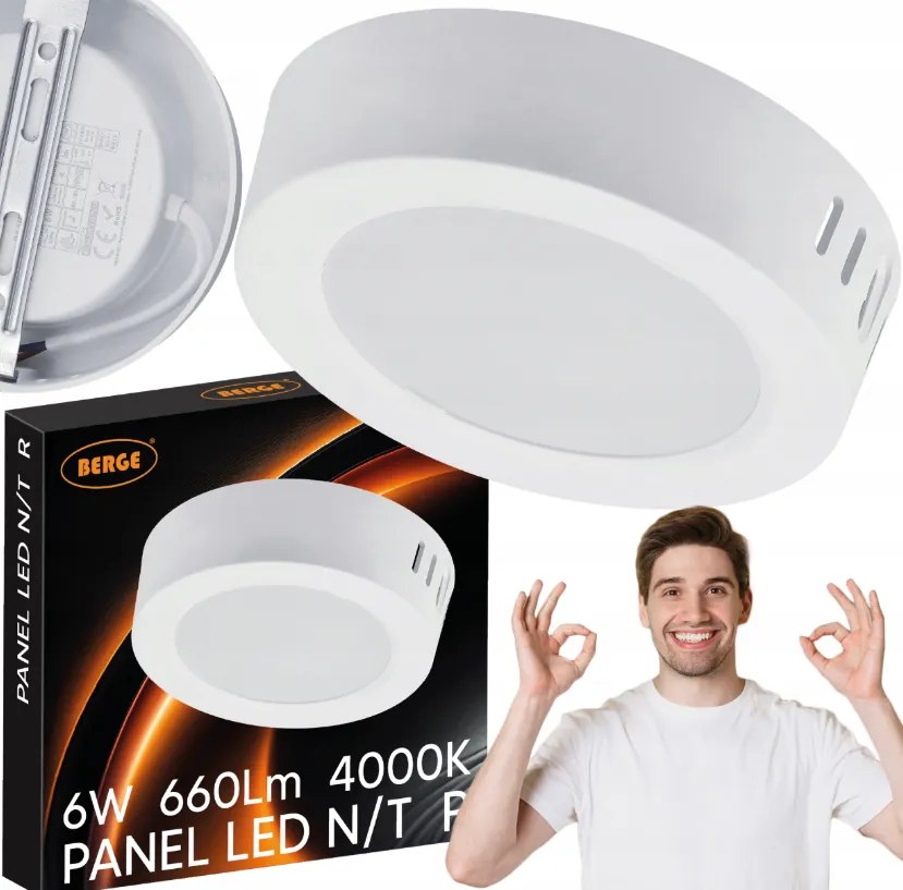 BERGE Prisadený okrúhly LED panel 6W - 660lm - neutrálna farba