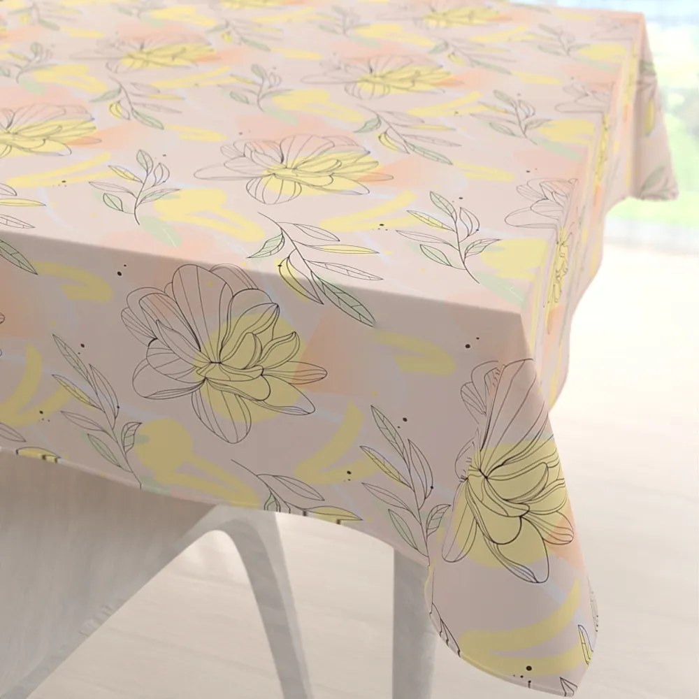 Biante Teflónový štvorcový obrus TF-069 Žlto-ružové kvety s lístkami 80x80 cm