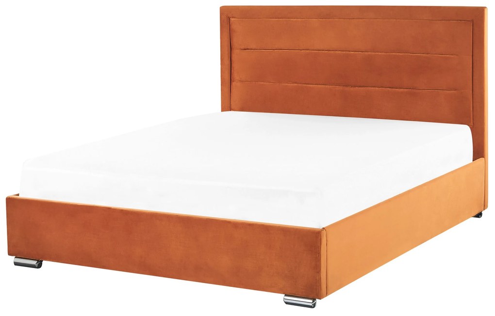 Zamatová posteľ s úložným priestorom 180 x 200 cm oranžová ROUEN Beliani