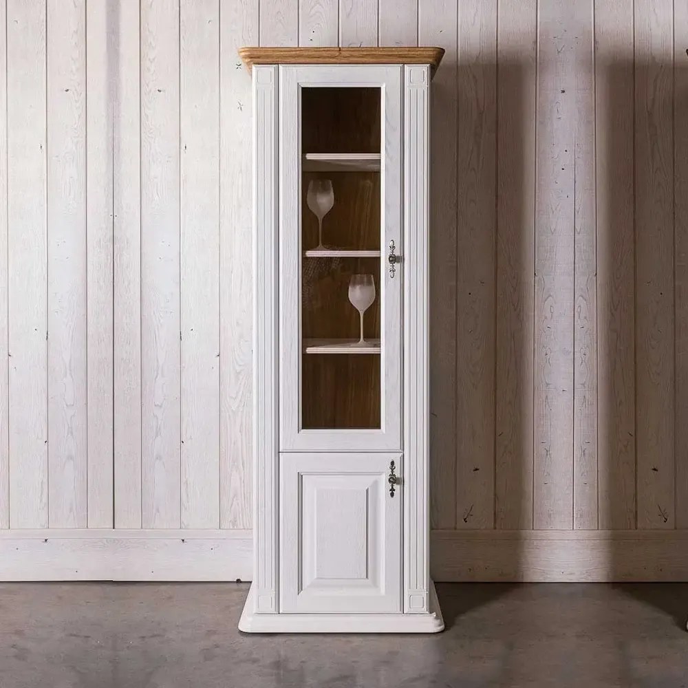 Biela vitrína na poháre z masívu s otváraním vľavo, 64x47x210 cm