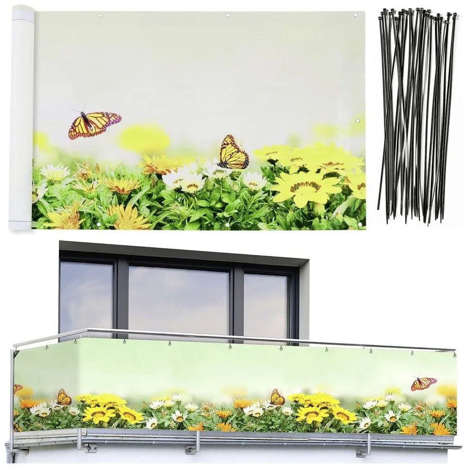 Žlto-zelená plastová balkónová zástena 500x85 cm Butterfly - Maximex