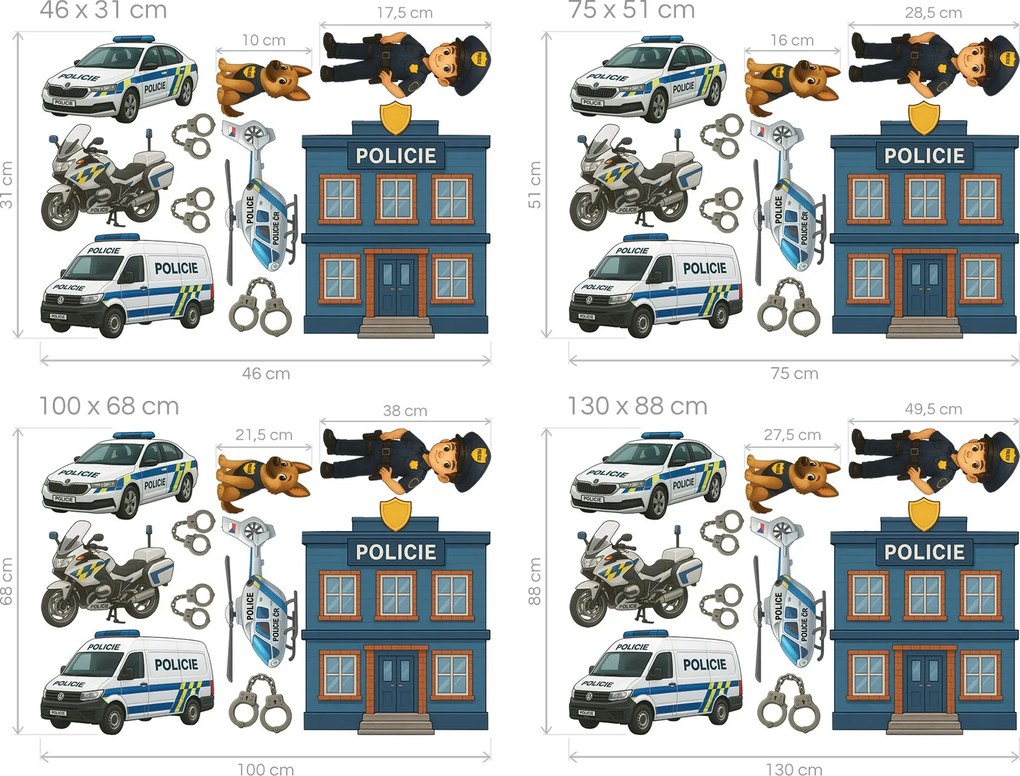 Polícia textilné preliepateľné nálepky na stenu hárok 46 x 31 cm