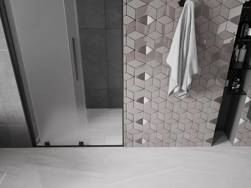 Mexen Velar, posuvné sprchové dvere do otvoru 100 cm, 8mm sklo námraza, čierna matná, 871-100-000-31-70