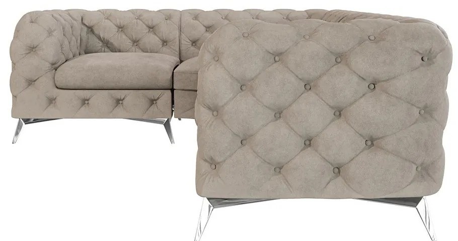 Sivobéžová zamatová rohová pohovka (ľavý roh/do L) Chelsea – Ropez