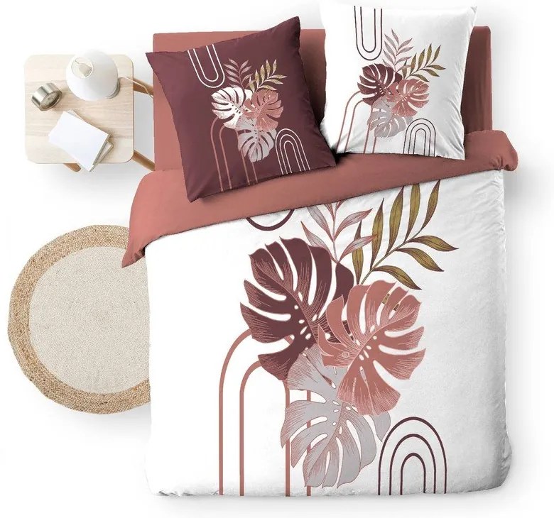 Biele/ružové bavlnené obliečky na dvojlôžko/predĺžené 240x220 cm Astria – douceur d'intérieur