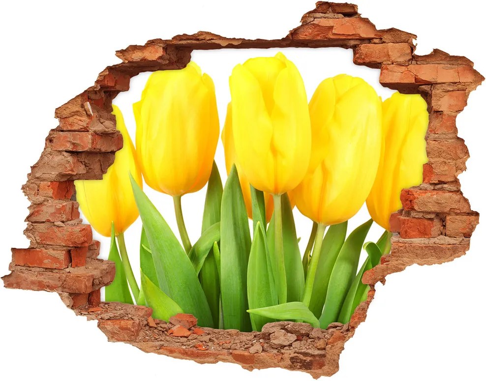 Samolepiaca diera na stenu Žlté tulipány WallHole-cegla-90x70-50296445