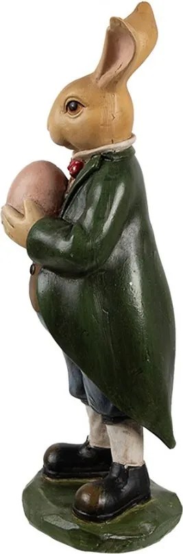 Dekorácia králik v zelenom kabátiku držiacom vajíčko - 8*7*20 cm