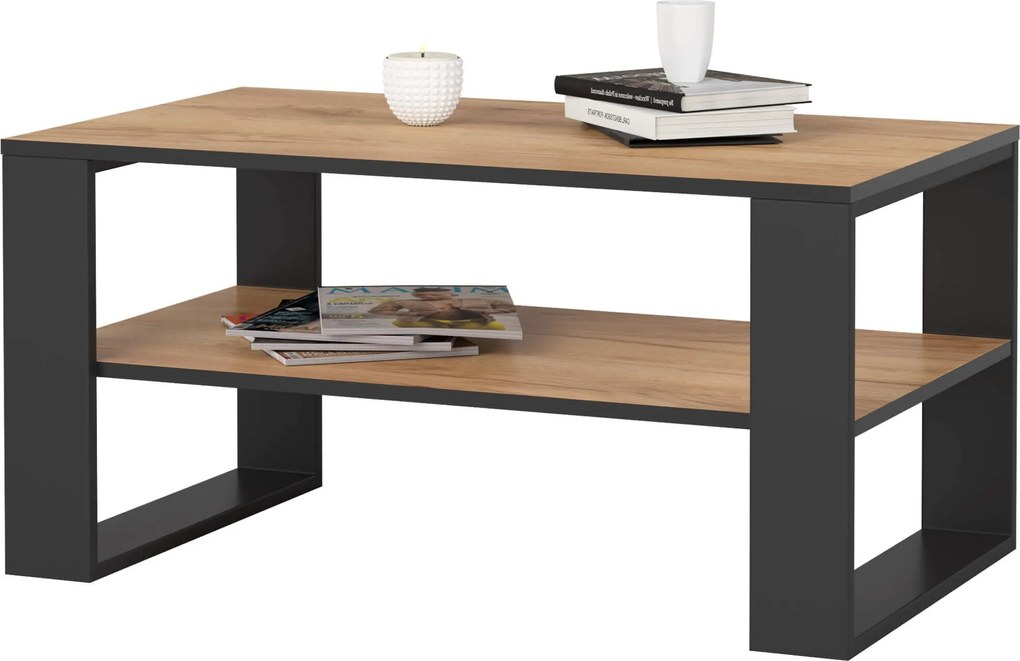 Konferenčný stolík DOMI II dub remeselný zlatý/čierny