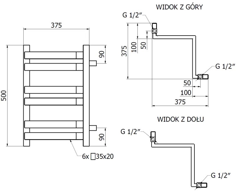 Mexen Loop, kúpeľňový radiátor 500 x 375 mm, 253 W, čierna, W129-0500-350-00-70