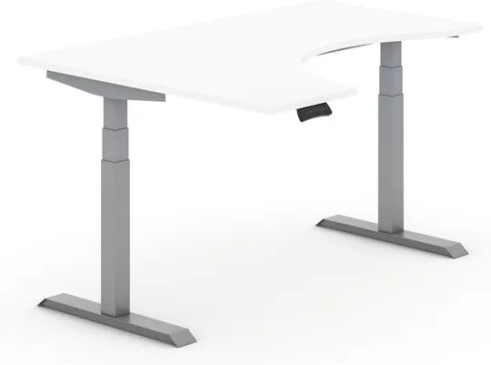 Výškovo nastaviteľné stoly, elektrické, ergonomické ľavé 1600 x 1200 mm, biela