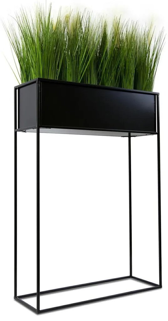 KOVOVÝ KVETINÁČ SO STOJANOM RECT 90X24X64 CM ČIERNA