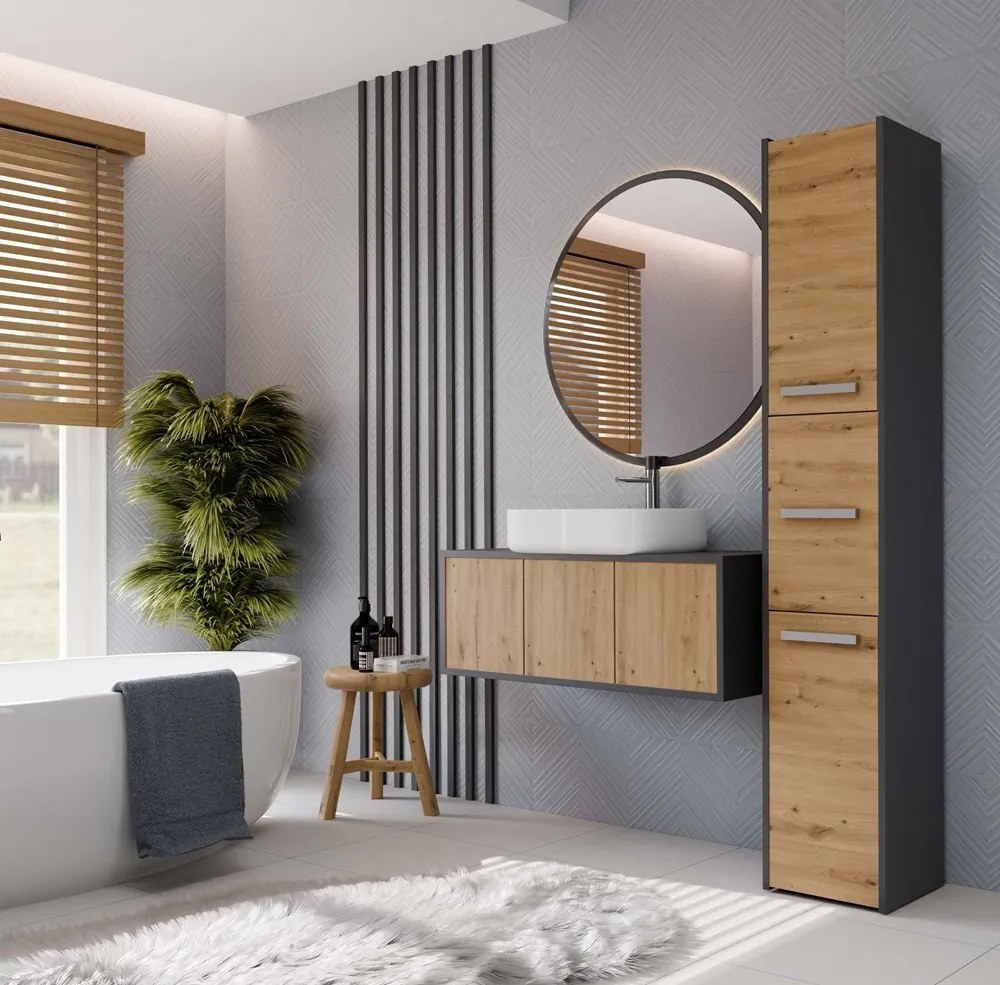 Kúpeľňová skrinka S33 170 cm antracit/dub artisan