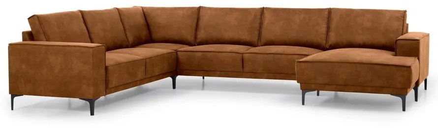 Koňakovohnedá rohová pohovka z imitácie kože (pravý roh/do "U") Copenhagen – Scandic