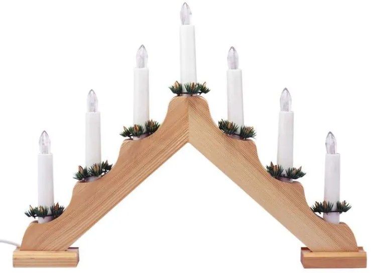 Nexos 29213 Vianočná dekorácia - klasický drevený svietnik - 7 LED diód, teple biely