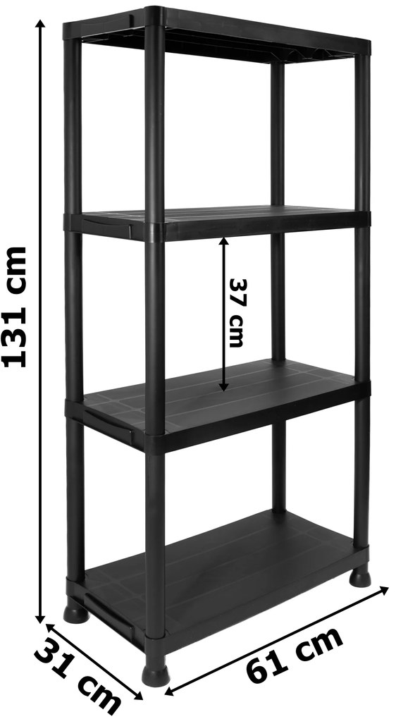 JAKS ČIERNY PLASTOVÝ REGÁL 4 POLICE IRVING 131X61X31CM