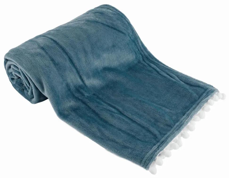 Tempo Kondela TEMPO-KONDELA AKRA, plyšová deka s brmbolcami, oceľová modrá, 130x150 cm