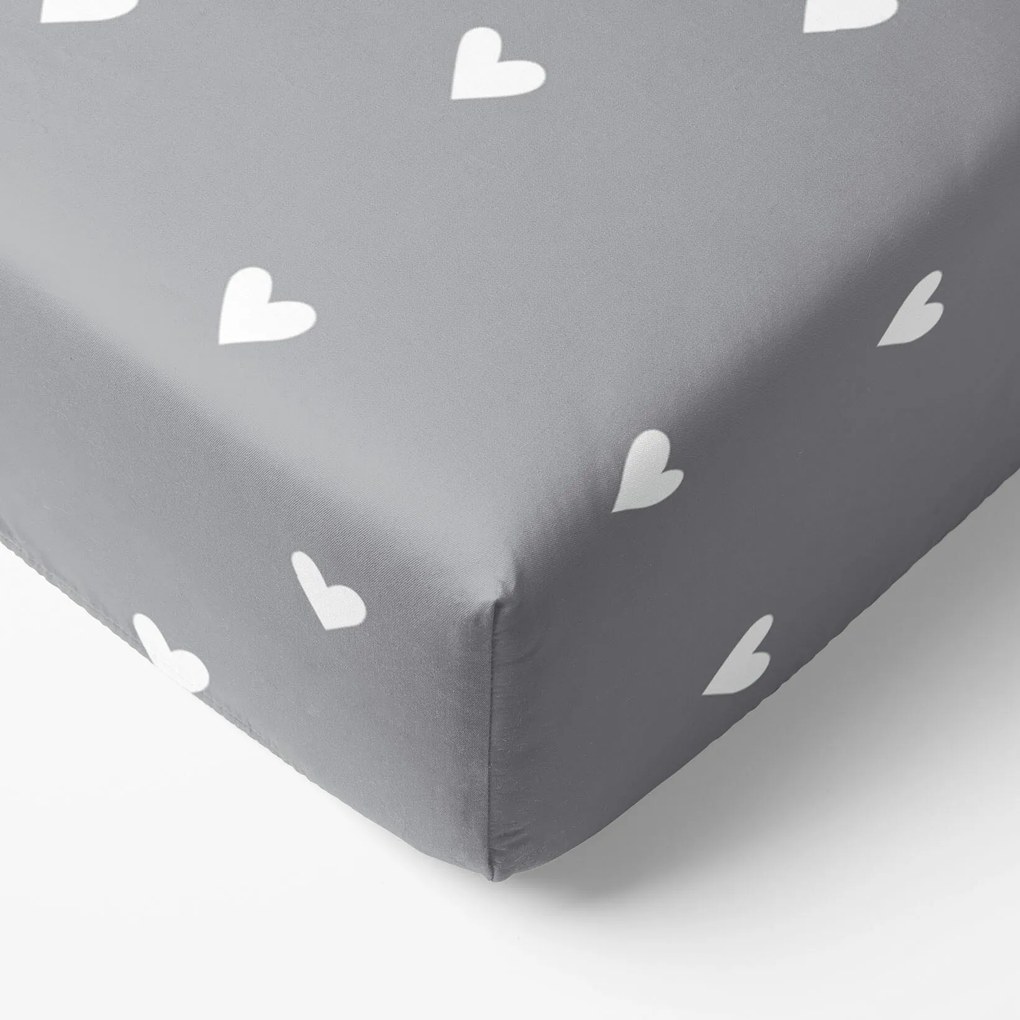 Goldea bavlnená napínacia plachta - srdiečka na sivom 90 x 200 cm